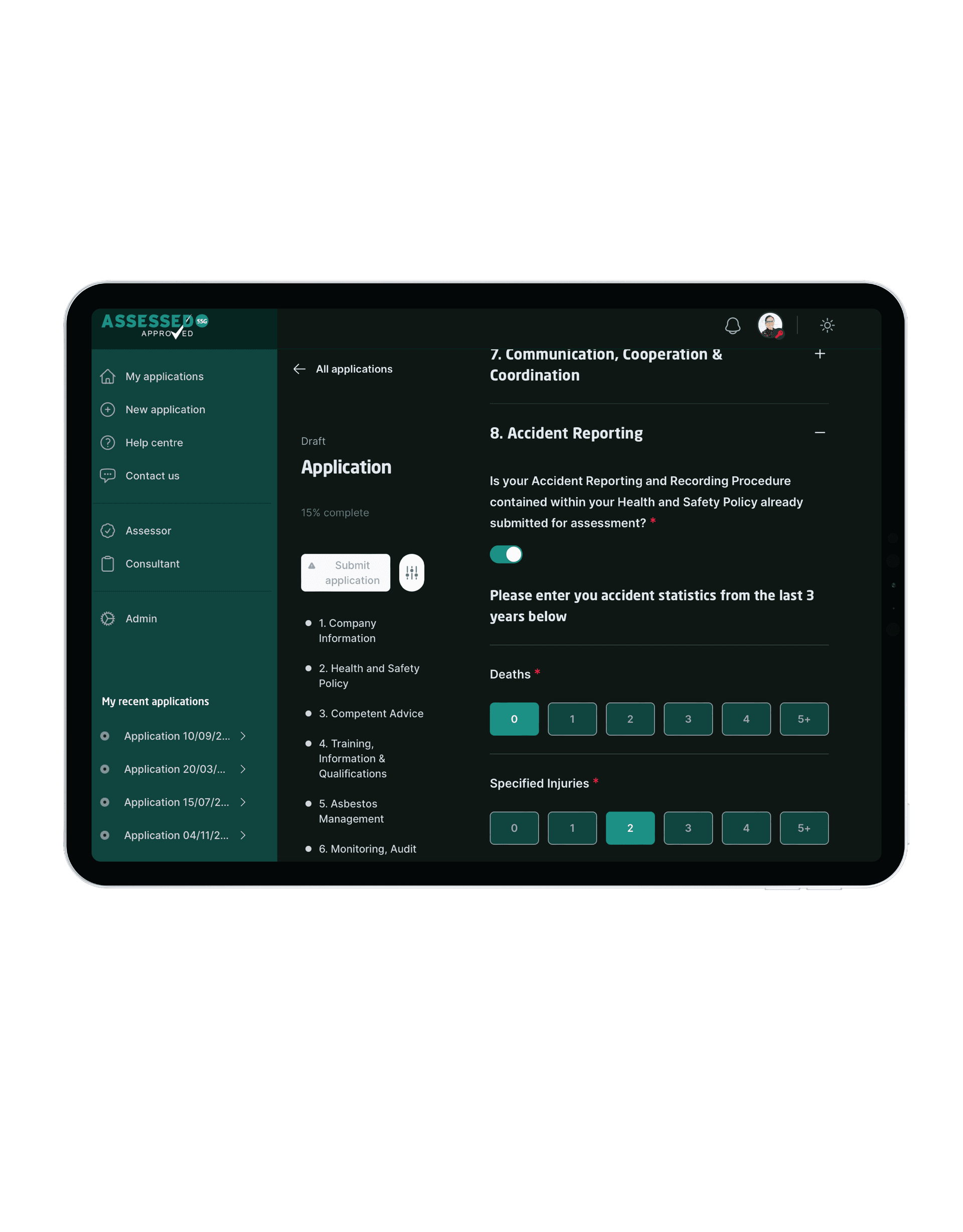 SSG Assessed tablet landscape view