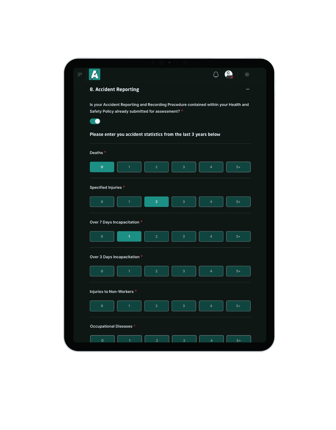 SSG Assessed tablet portrait view